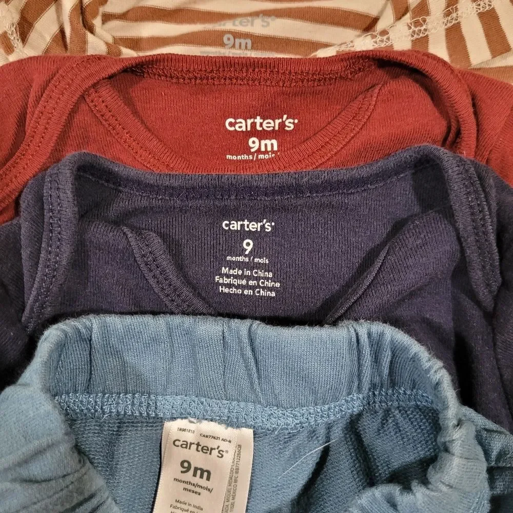 Carters Size 9 Months Red Blue Striped Longsleeve Tops And Pants Bundle